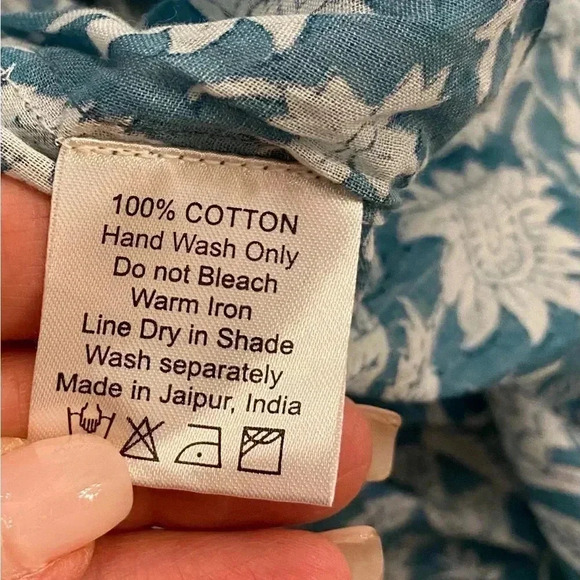 Daughters of India Women’s Dress Flowing Pleated Print turquoise Teal Cotton S - Picture 4 of 11